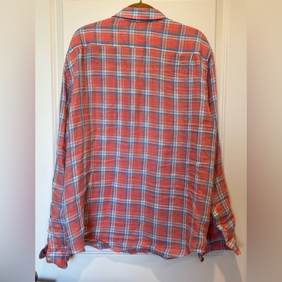Faherty Men's Shirt Size XXL 2XL Linen Red and Blue Plaid Pink Summer Casual - Picture 2 of 8